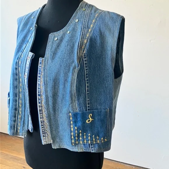 Two-tone cropped denim vest - Picture 5 of 8